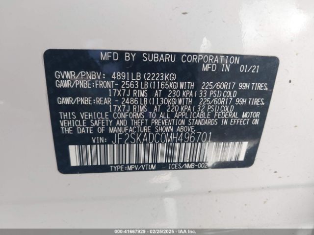 JF2SKADC0MH496701 Subaru Forester