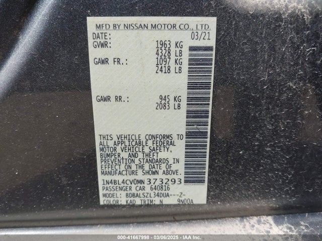 Nissan 2021 2021 1N4BL4CV0MN373293 Image 9