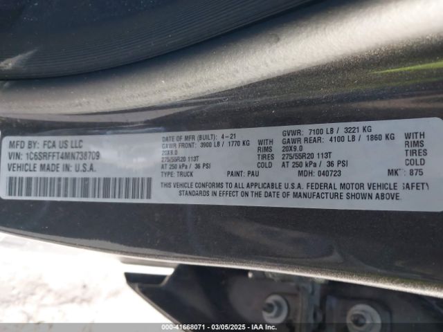 1C6SRFFT4MN738709 RAM 1500 Big Horn  4x4 5'7 Box