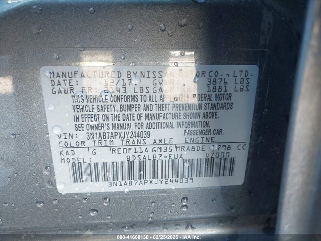 3N1AB7APXJY244039 Nissan SENTRA S
