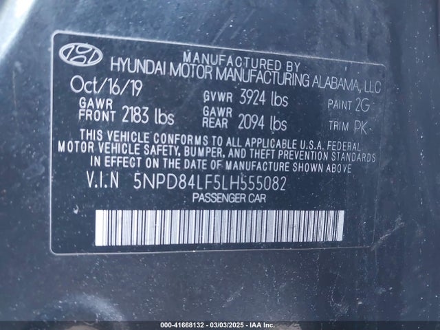 5NPD84LF5LH555082 Hyundai ELANTRA SEL