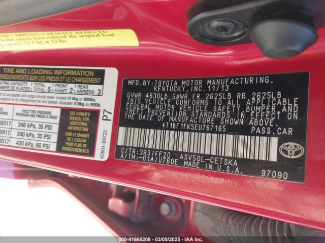 4T1BF1FK5EU767165 Toyota CAMRY SE