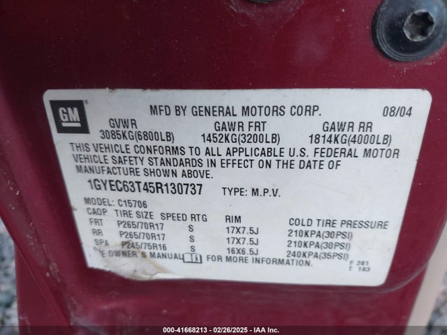 2005 CADILLAC ESCALADE 1GYEC63T45R130737 Photo 8