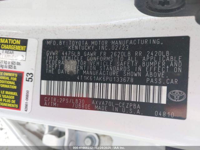 4T1K61AK6PU133678 Toyota CAMRY XSE