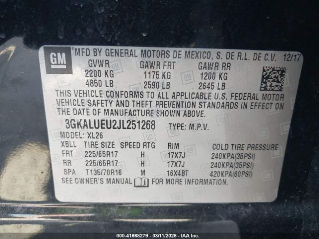 3GKALUEU2JL251268 GMC Terrain Sle Diesel