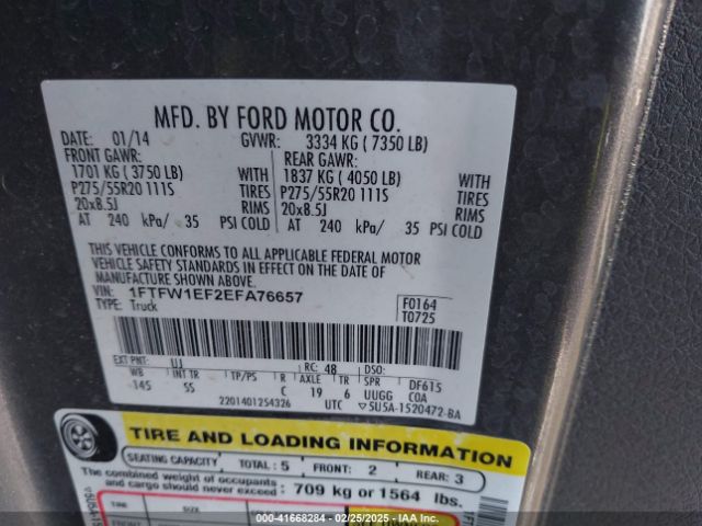 1FTFW1EF2EFA76657 Ford F-150 Stx