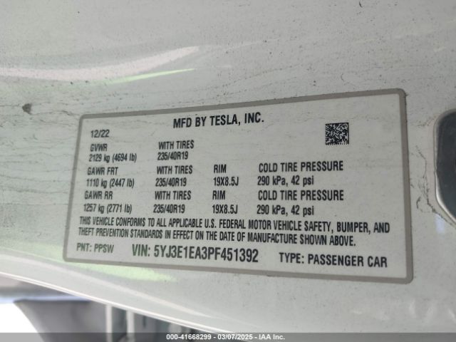 2023 TESLA MODEL 3 5YJ3E1EA3PF451392 Photo 8