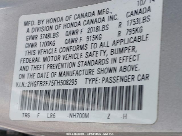 2HGFB2F75FH508295 Honda CIVIC SE