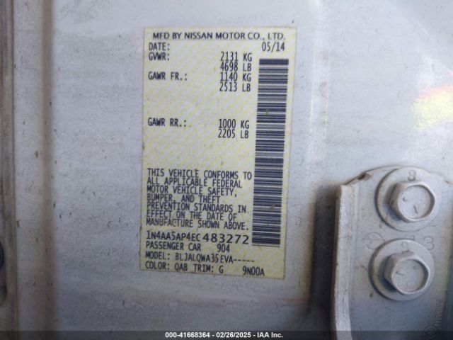 1N4AA5AP4EC483272 Nissan Maxima 3.5 S/3.5 Sv