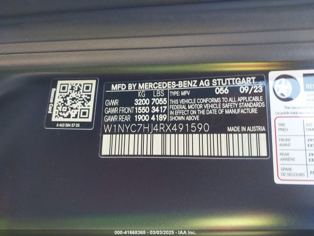 2024 Mercedes-benz Amg G 63 4matic მანქანა იყიდება აუქციონზე, vin: W1NYC7HJ4RX491590, აუქციონის ნომერი: 41668365