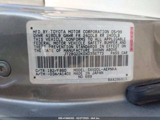 Продаж на аукціоні авто 1999 Toyota Camry Ce/le/xle, vin: JT2BG22K0X0356773, номер лоту: 41668382