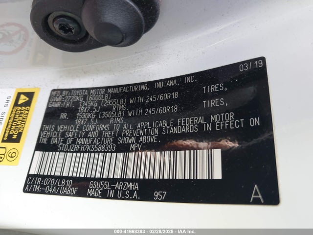 5TDJZRFH7KS588393 Toyota Highlander Xle