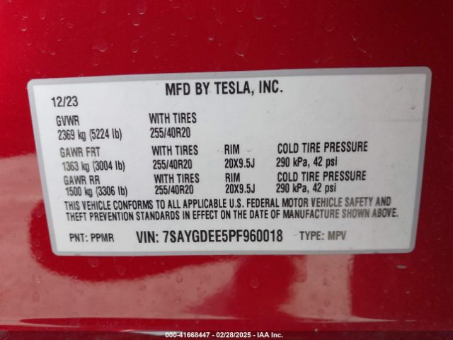 7SAYGDEE5PF960018 Tesla 2023