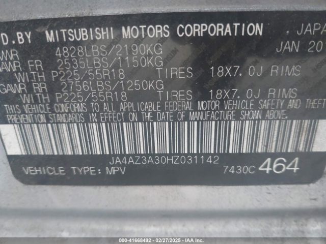 JA4AZ3A30HZ031142 Mitsubishi Outlander Se