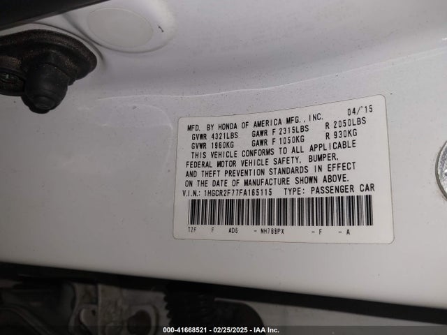 Honda ACCORD EX 2015 1HGCR2F77FA165115 Image 9