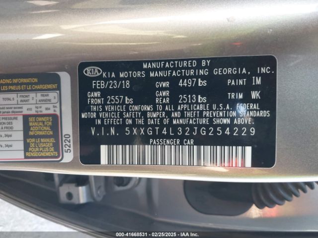 5XXGT4L32JG254229 KIA Optima Lx