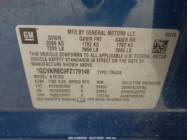 1GCVKREC9FZ179148 Chevrolet Silverado 1500 1lt