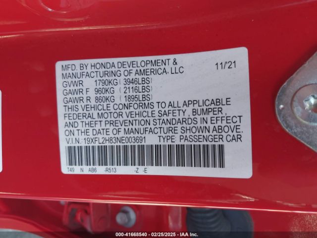 19XFL2H83NE003691 Honda Civic Sport