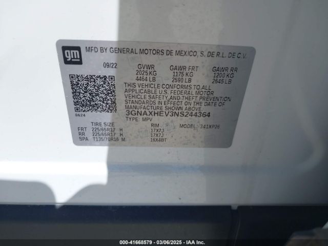 3GNAXHEV3NS244364 Chevrolet Equinox Fwd Ls