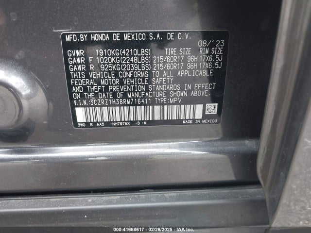3CZRZ1H38RM716411 Honda Hr-v 2wd Lx