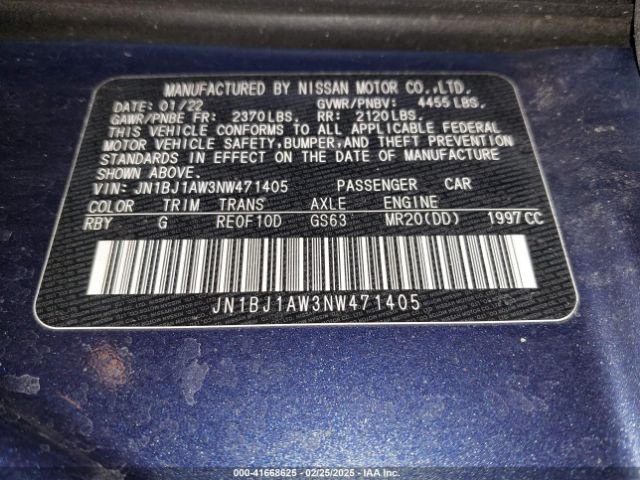 JN1BJ1AW3NW471405 Nissan Rogue Sport S Awd Xtronic Cvt