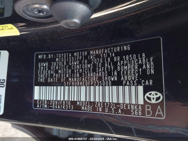 5YFBURHE0FP235000 Toyota COROLLA LE