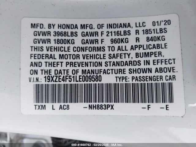 Honda INSIGHT EX 2020 19XZE4F51LE009580 Image 9