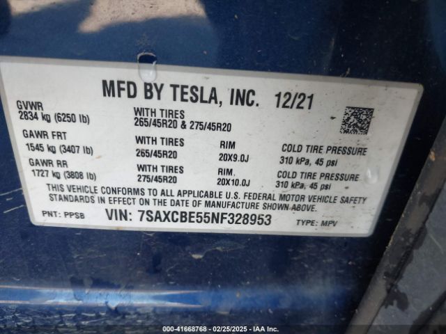 7SAXCBE55NF328953 Tesla Model X Dual Motor All-wheel Drive