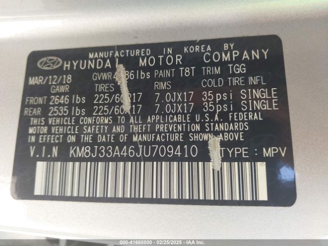 KM8J33A46JU709410 Hyundai TUCSON SEL