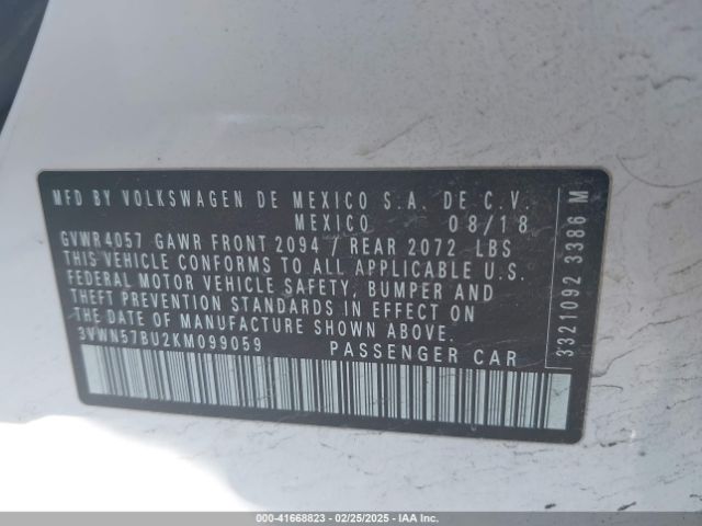 3VWN57BU2KM099059 Volkswagen Jetta 1.4t S