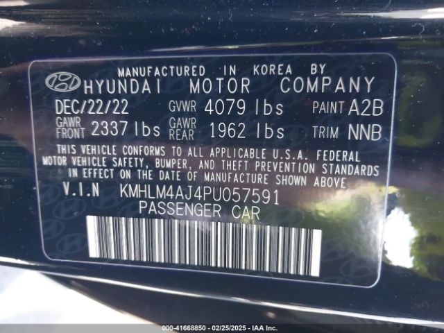 KMHLM4AJ4PU057591 Hyundai Elantra Hybrid Blue