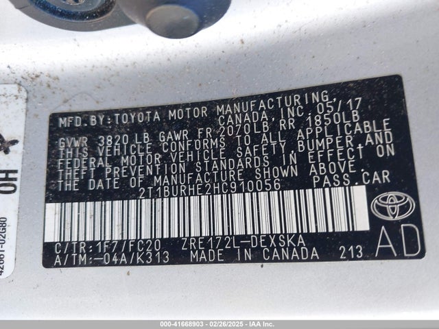 2T1BURHE2HC910056 Toyota COROLLA SE