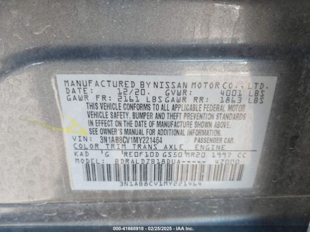 3N1AB8CV1MY221464 Nissan Sentra Sv Xtronic Cvt