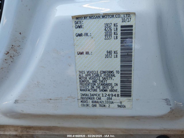 1N4AL3AP4JC124948 Nissan Altima 2.5 Sr