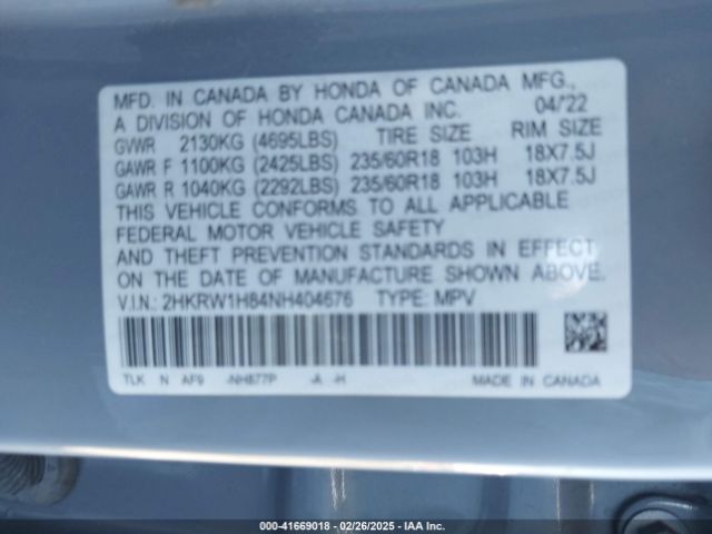 2022 HONDA CR-V 2HKRW1H84NH404676 Photo 8