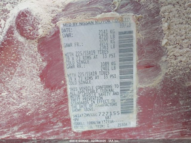 5N1AT2MVXKC727155 Nissan Rogue Sl