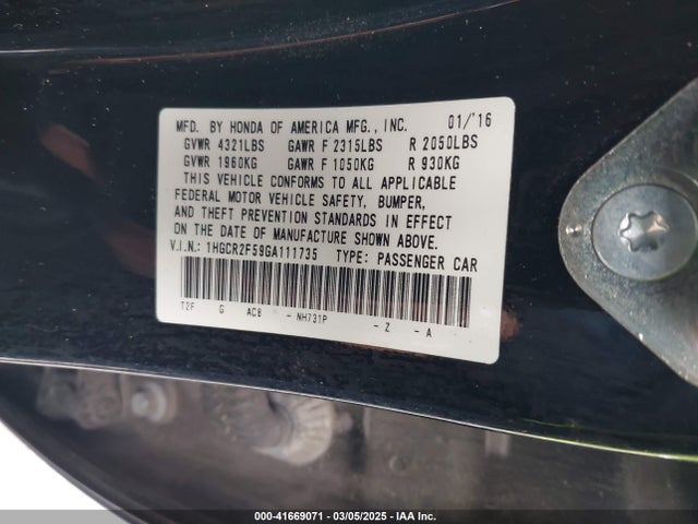 1HGCR2F59GA111735 Honda Accord Sport