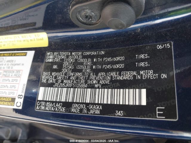JTEZU5JRXF5105884 Toyota 4runner Limited