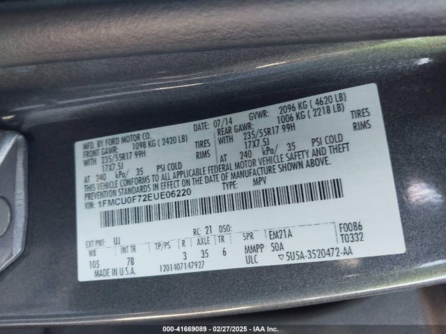 Ford ESCAPE S 2014 1FMCU0F72EUE06220 Image 9