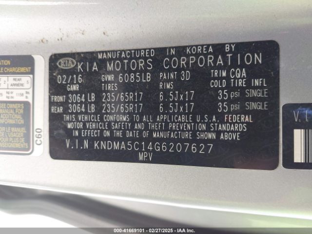 KNDMA5C14G6207627 KIA Sedona L