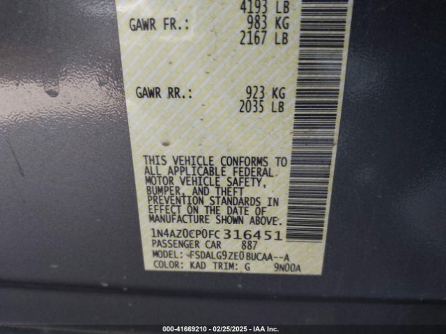 1N4AZ0CP0FC316451 Nissan Leaf Sl