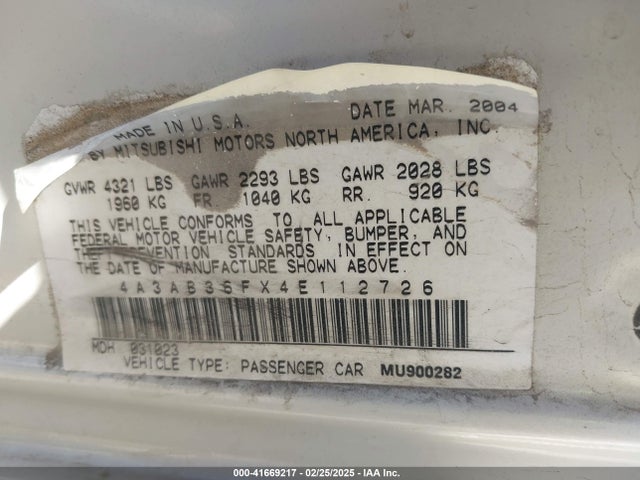 2004 MITSUBISHI GALANT 4A3AB36FX4E112726 Photo 8