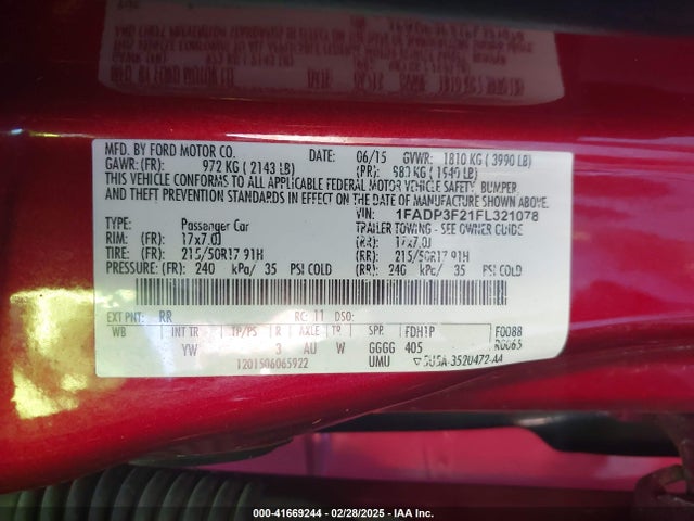 1FADP3F21FL321078 Ford FOCUS SE