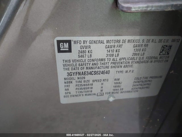 2012 CADILLAC SRX 3GYFNAE34CS624640 Photo 8