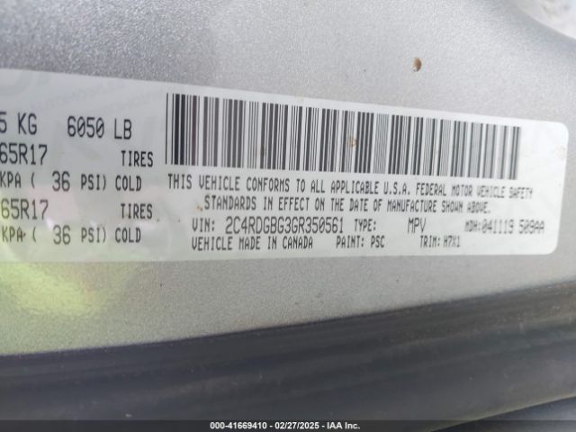 2C4RDGBG3GR350561 Dodge Grand Caravan Se