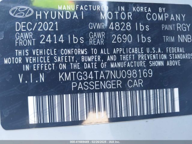 KMTG34TA7NU098169 Genesis G70 2.0t Awd