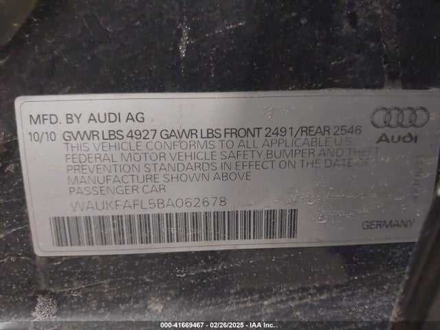 2011 AUDI A4 WAUKFAFL5BA062678 Photo 8