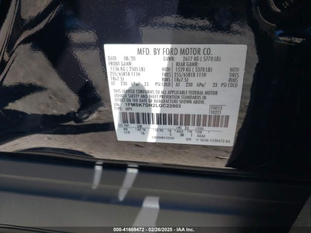 1FMSK7DH2LGC22803 Ford EXPLORER XLT