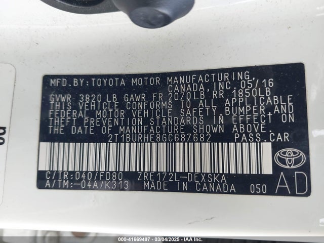 Toyota Corolla S 2016 2T1BURHE8GC687682 Image 9