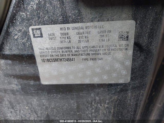 1G1BC5SM7H7245841 Chevrolet Cruze Ls Auto